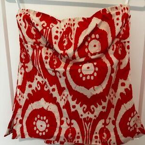 J Crew strapless orange and white top